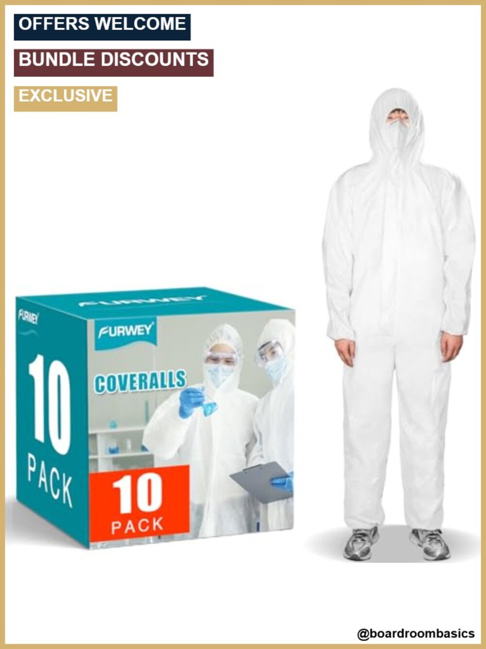 Disposable Protective Coveralls Hazmat Suits Breathable Nonwoven 10 Pack